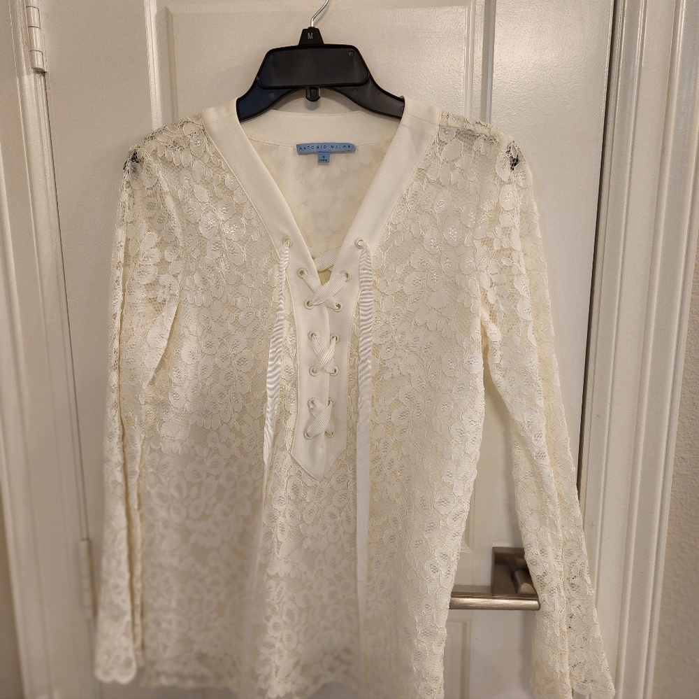 ANTONIO MELANI Ivory Lace-Up Blouse